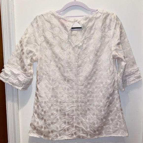 Lily Pulitzer White Embroidered Medallion Short Sleeve Top Size 6 - Picture 4 of 5